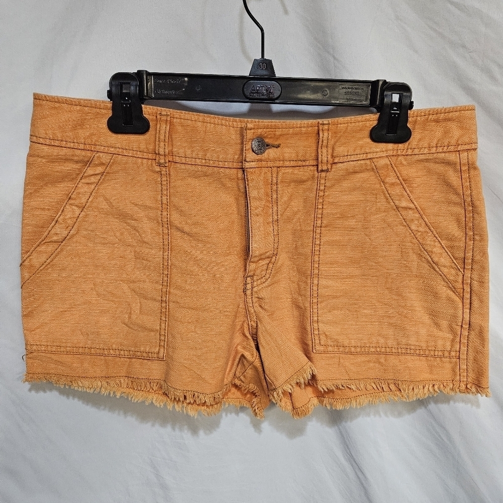Free People Women's Orange Denim Cut-Off Jean Shorts Size 12